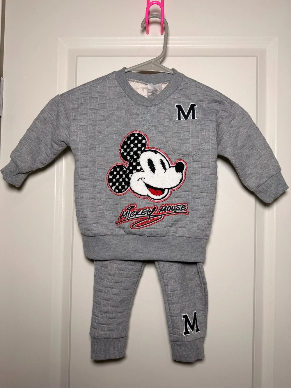 Disney Mickey Mouse two-piece quilted sweatshirt jogger set 18 months gray
